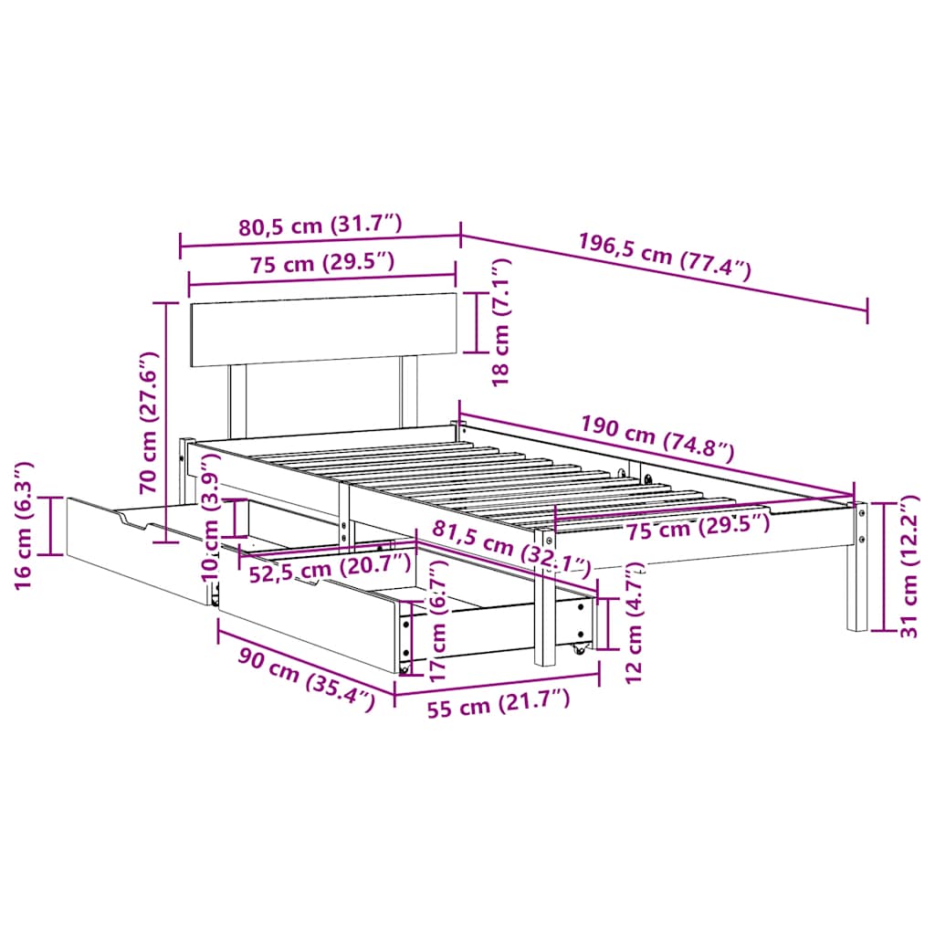 Bed Frame Without Mattress Small Single Solid Wood Pine