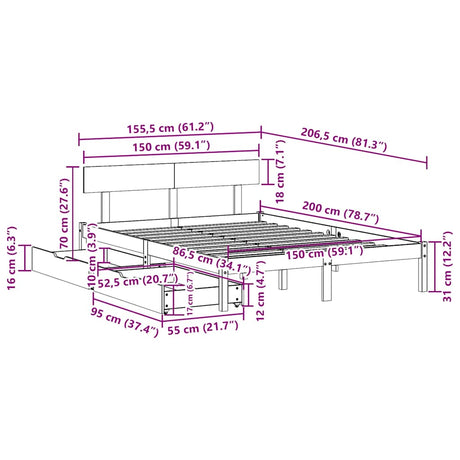 Bed Frame Without Mattress King Size Solid Wood Pine