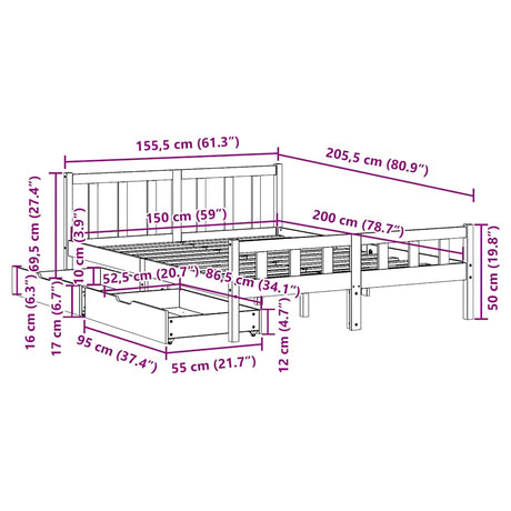 Bed Frame Without Mattress King Size Solid Wood Pine