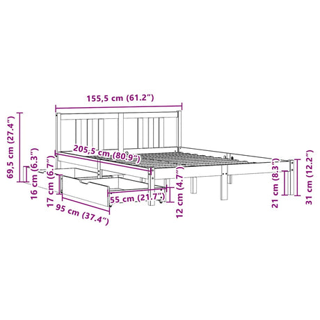 Bed Frame Without Mattress King Size Solid Wood Pine