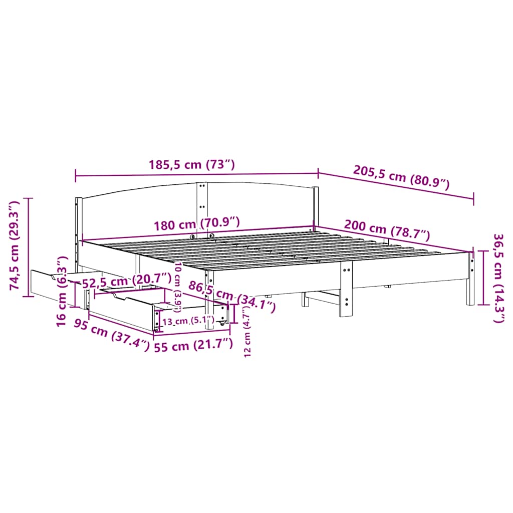 Bed Frame Without Mattress Super King Solid Wood Pine