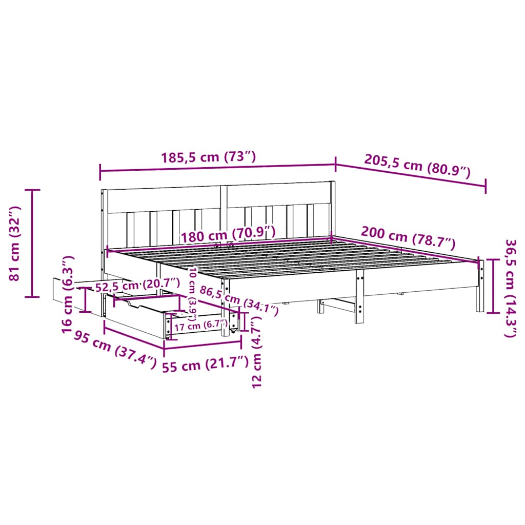 Bed Frame Without Mattress Super King Solid Wood Pine