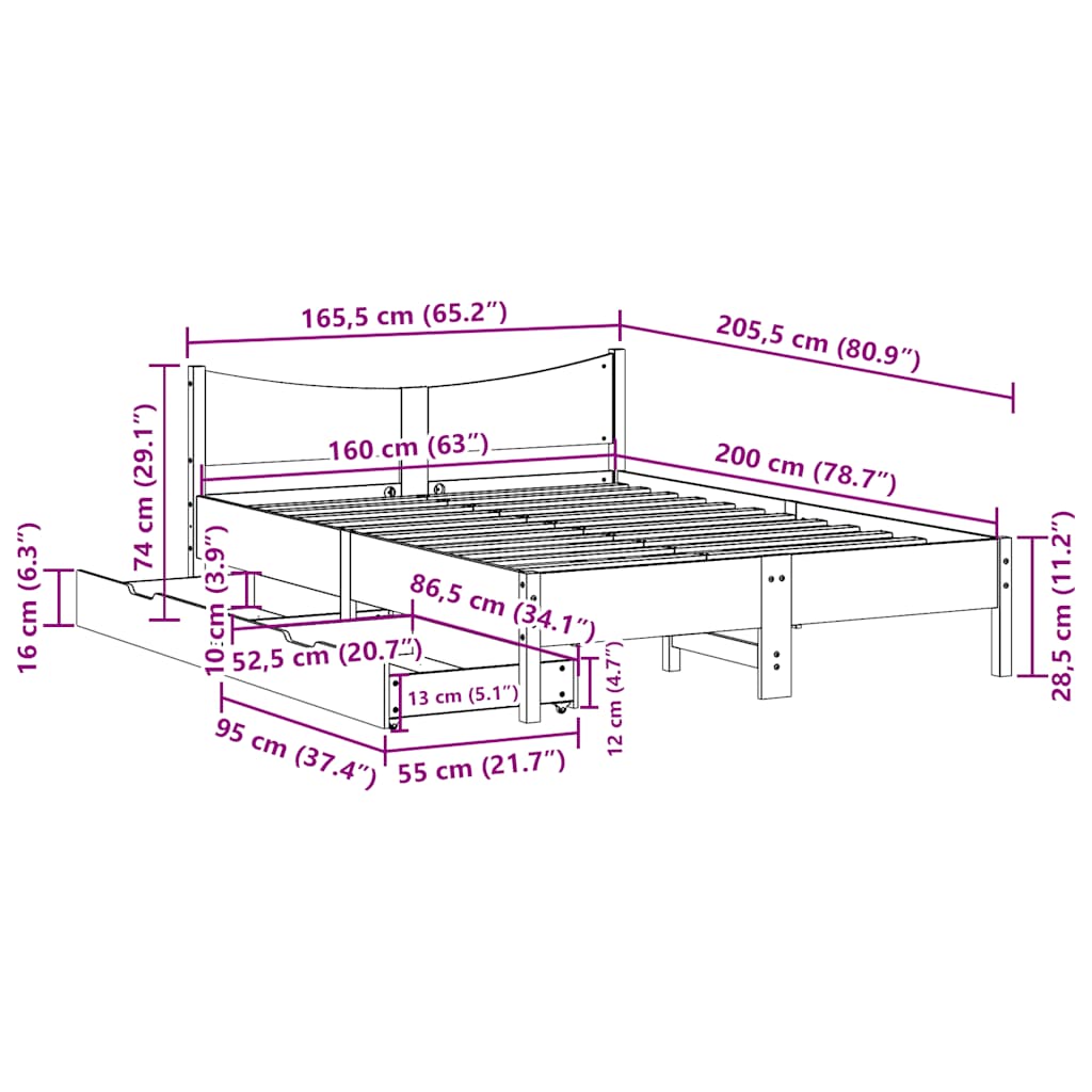 Bed Frame With Drawers Solid Wood Pine