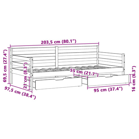 Daybed With Drawers Without Mattress 90X200 Cm Solid Wood
