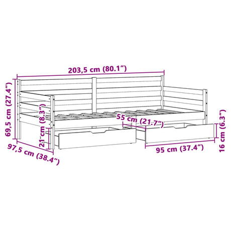 Daybed With Drawers Without Mattress White 90X200 Cm Solid Wood