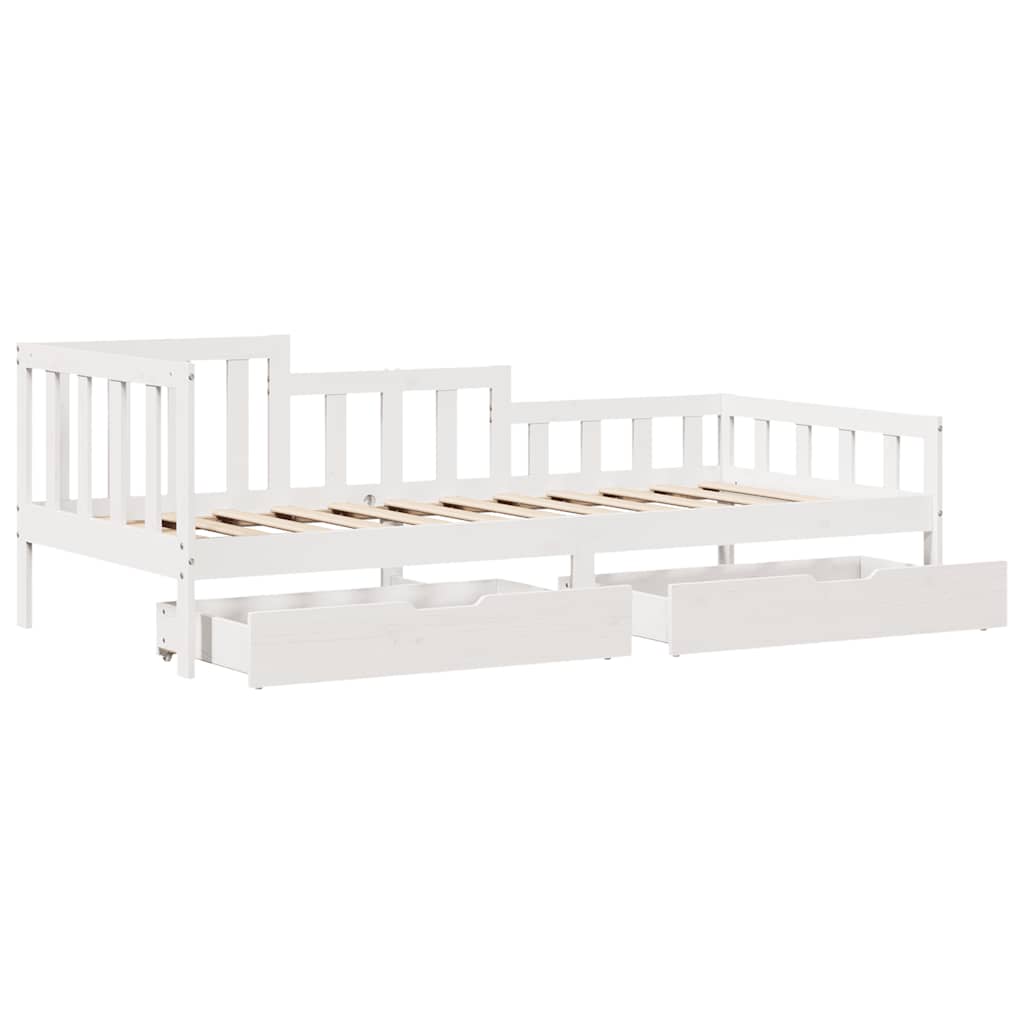 Daybed With Drawers Without Mattress White 90X190 Cm Single Solid Wood
