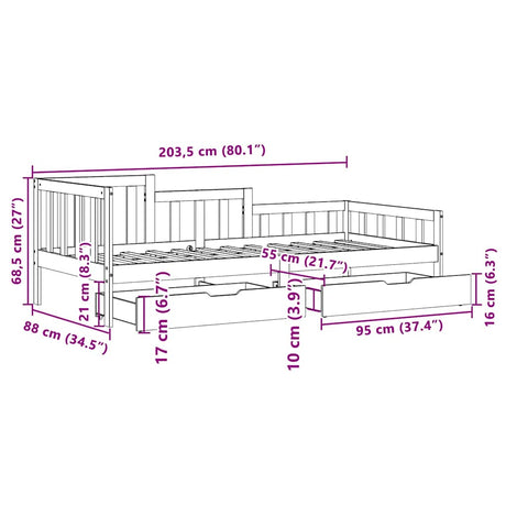 Daybed With Drawers Without Mattress 80X200 Cm Solid Wood