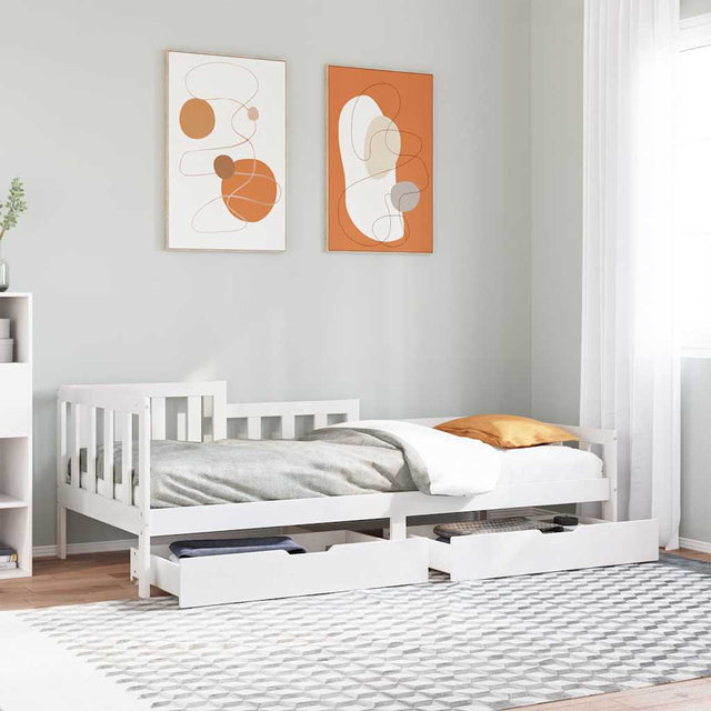 Daybed With Drawers Without Mattress White 90X200 Cm Solid Wood