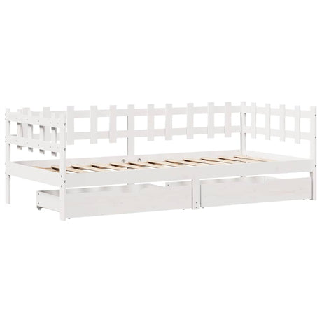 Daybed With Drawers Without Mattress White 90X190 Cm Single Solid Wood
