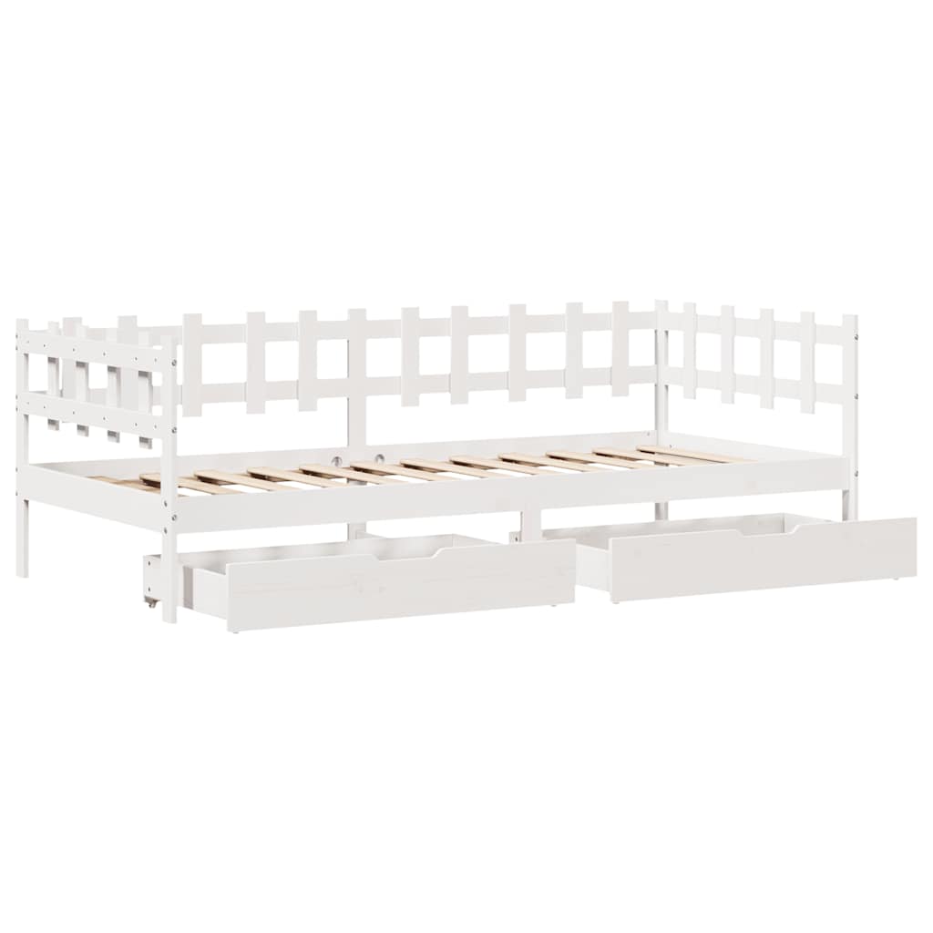 Daybed With Drawers Without Mattress White 90X190 Cm Single Solid Wood