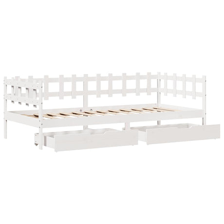 Daybed With Drawers Without Mattress White 90X190 Cm Single Solid Wood
