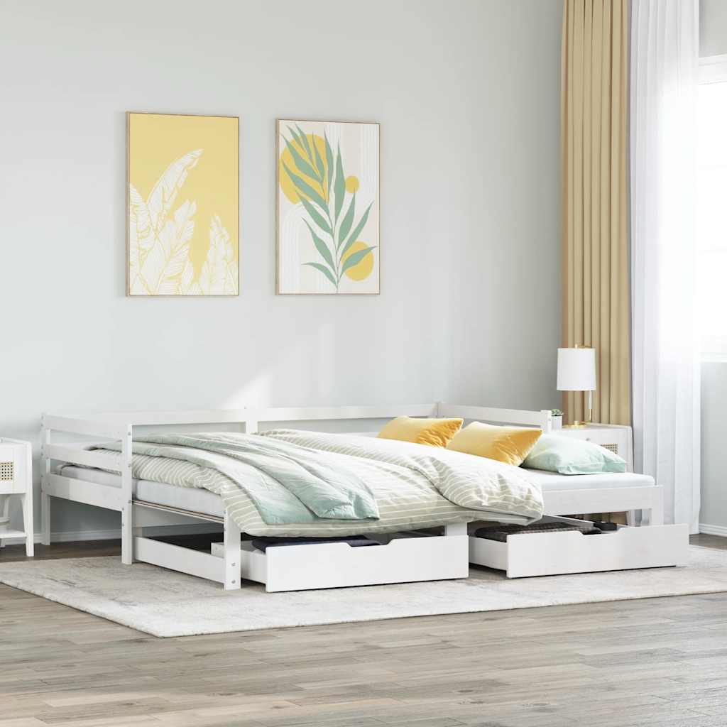 Daybed With Trundle And Drawers Without Mattress White 90X190 Cm Single