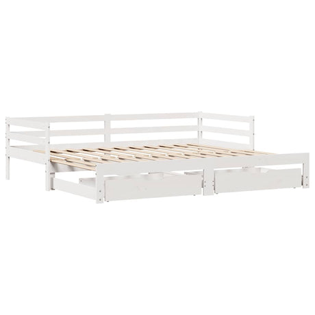 Daybed With Trundle And Drawers Without Mattress White 80X200 Cm