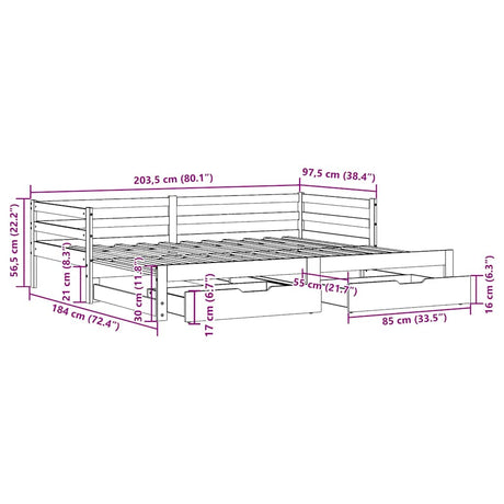 Daybed With Trundle&Drawers Without Mattress Wax Brown 90X200 Cm