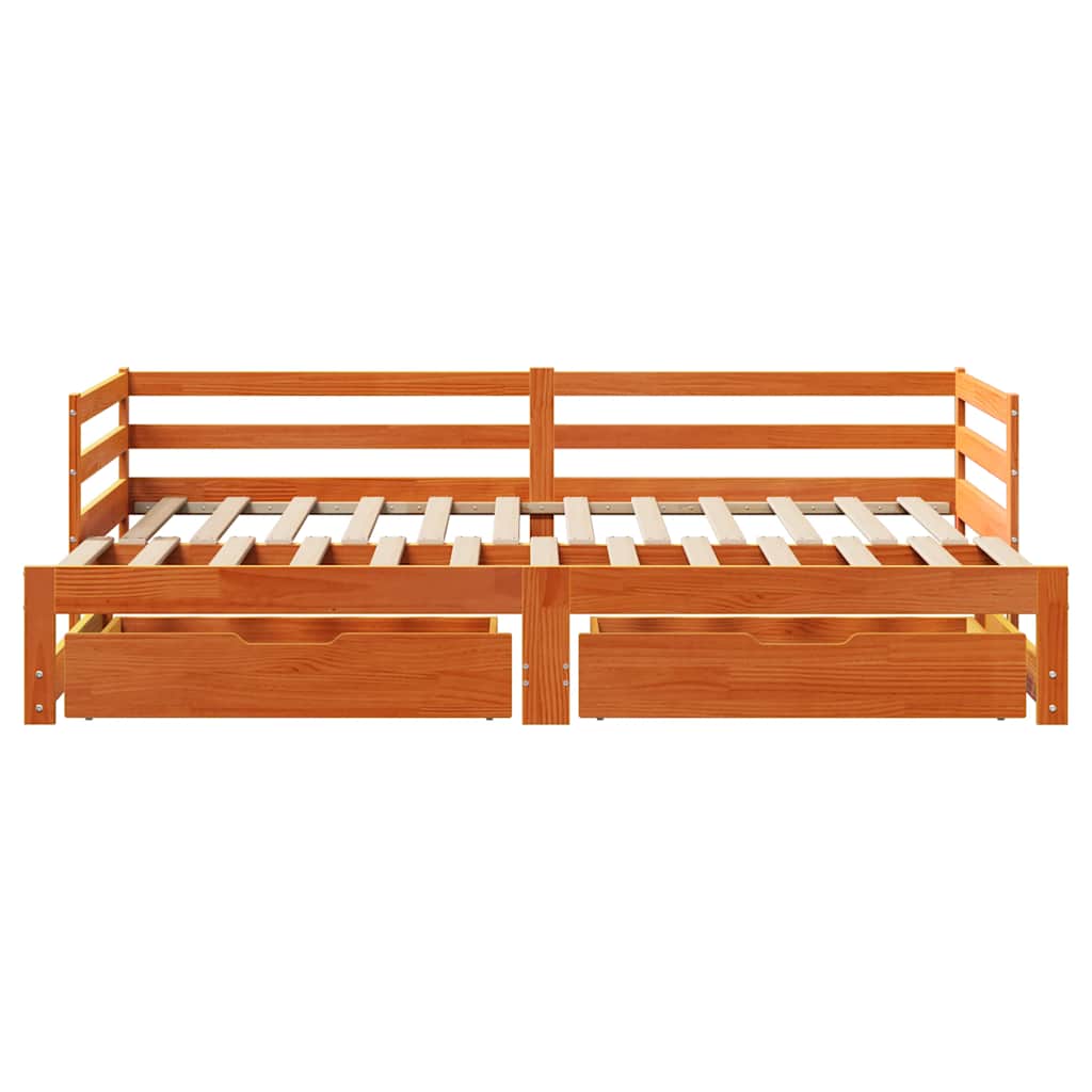 Daybed With Trundle&Drawers Without Mattress Wax Brown 90X200 Cm