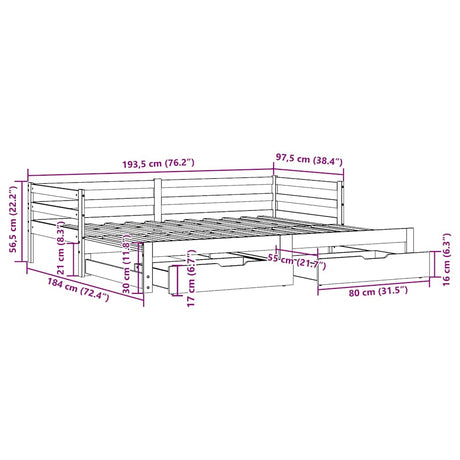 Daybed With Trundle&Drawers Without Mattress Wax Brown 90X190 Cm Single