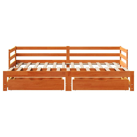 Daybed With Trundle&Drawers Without Mattress Wax Brown 90X190 Cm Single