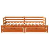 Daybed With Trundle&Drawers Without Mattress Wax Brown 80X200 Cm