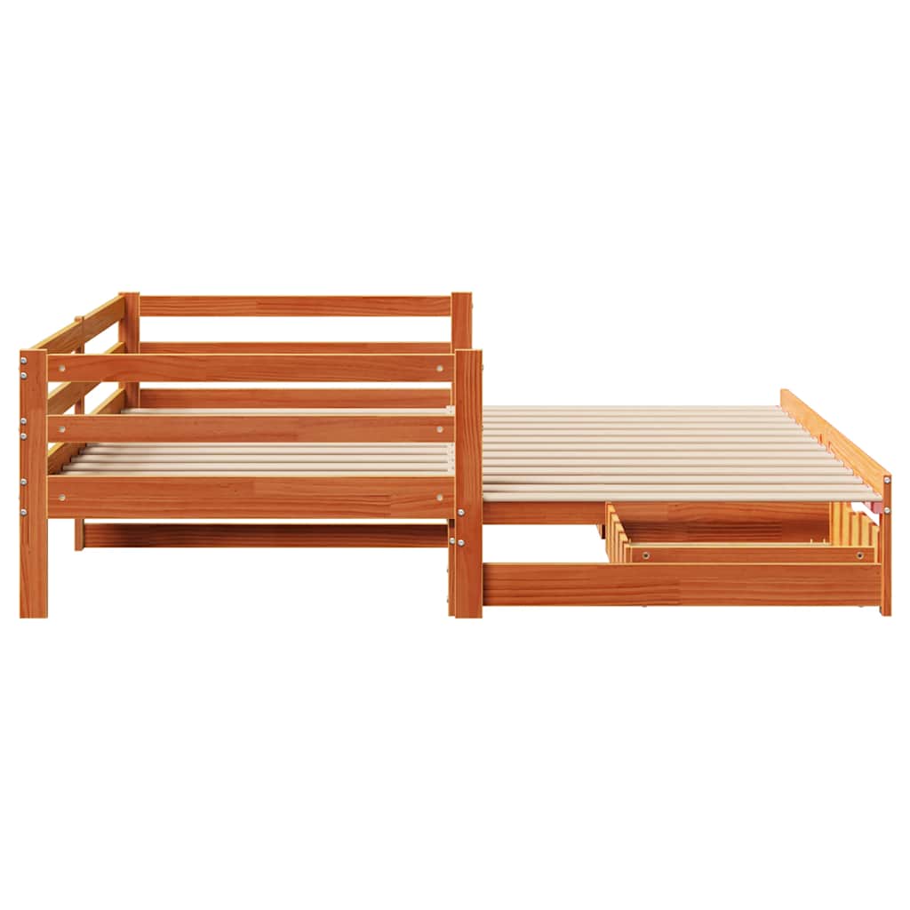 Daybed With Trundle&Drawers Without Mattress Wax Brown 80X200 Cm