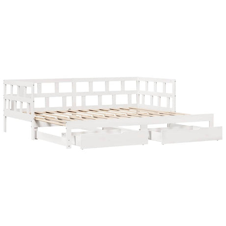 Daybed With Trundle And Drawers Without Mattress White 90X200 Cm