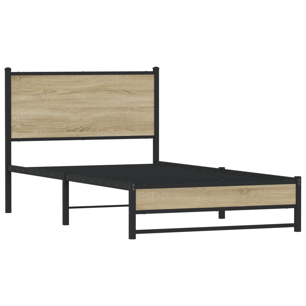 Metal Bed Frame without Mattress Sonoma Oak 107x203 cm