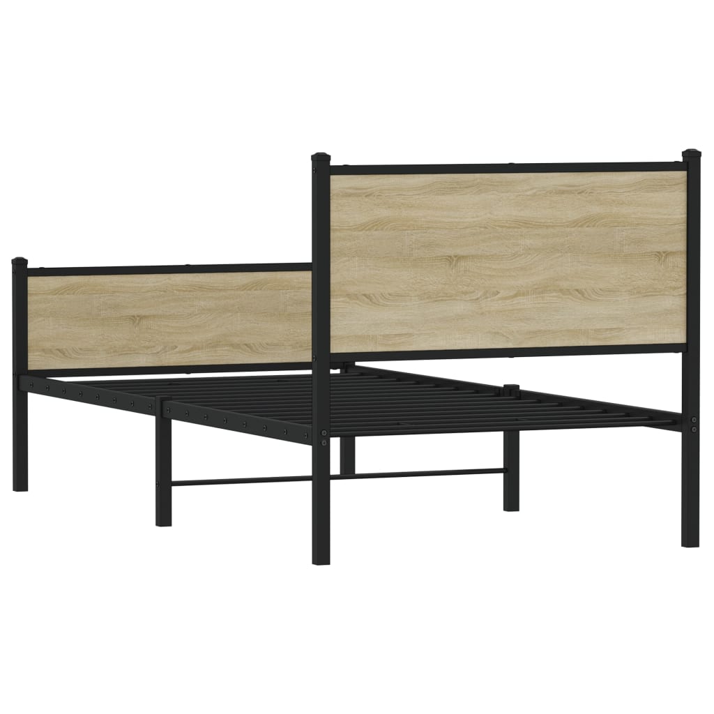 Metal Bed Frame without Mattress Sonoma Oak 90x190 cm Single