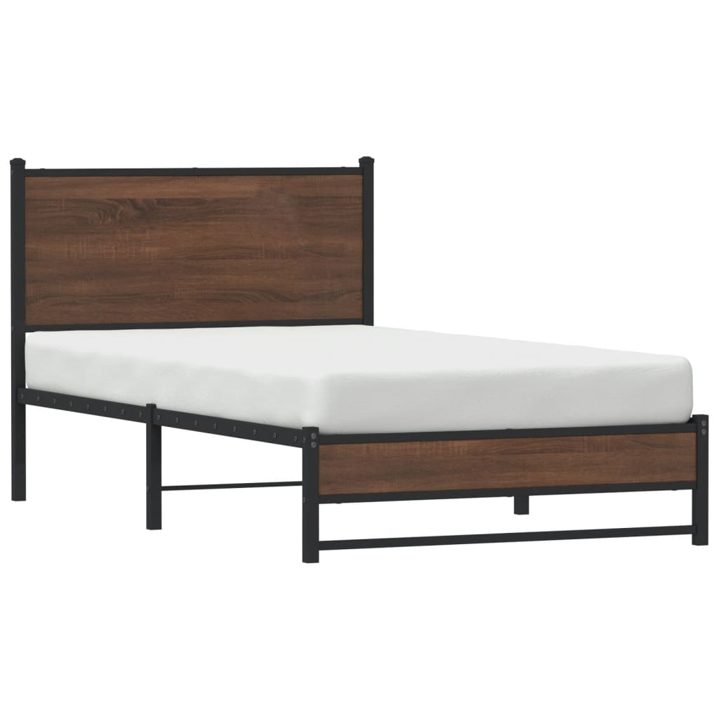 Metal Bed Frame without Mattress Brown Oak 107x203 cm