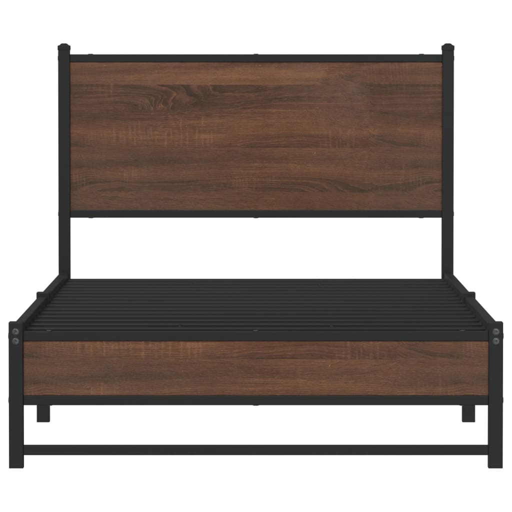 Metal Bed Frame without Mattress Brown Oak 107x203 cm