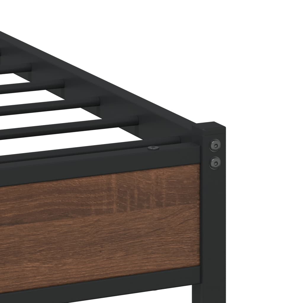 Metal Bed Frame without Mattress Brown Oak 107x203 cm