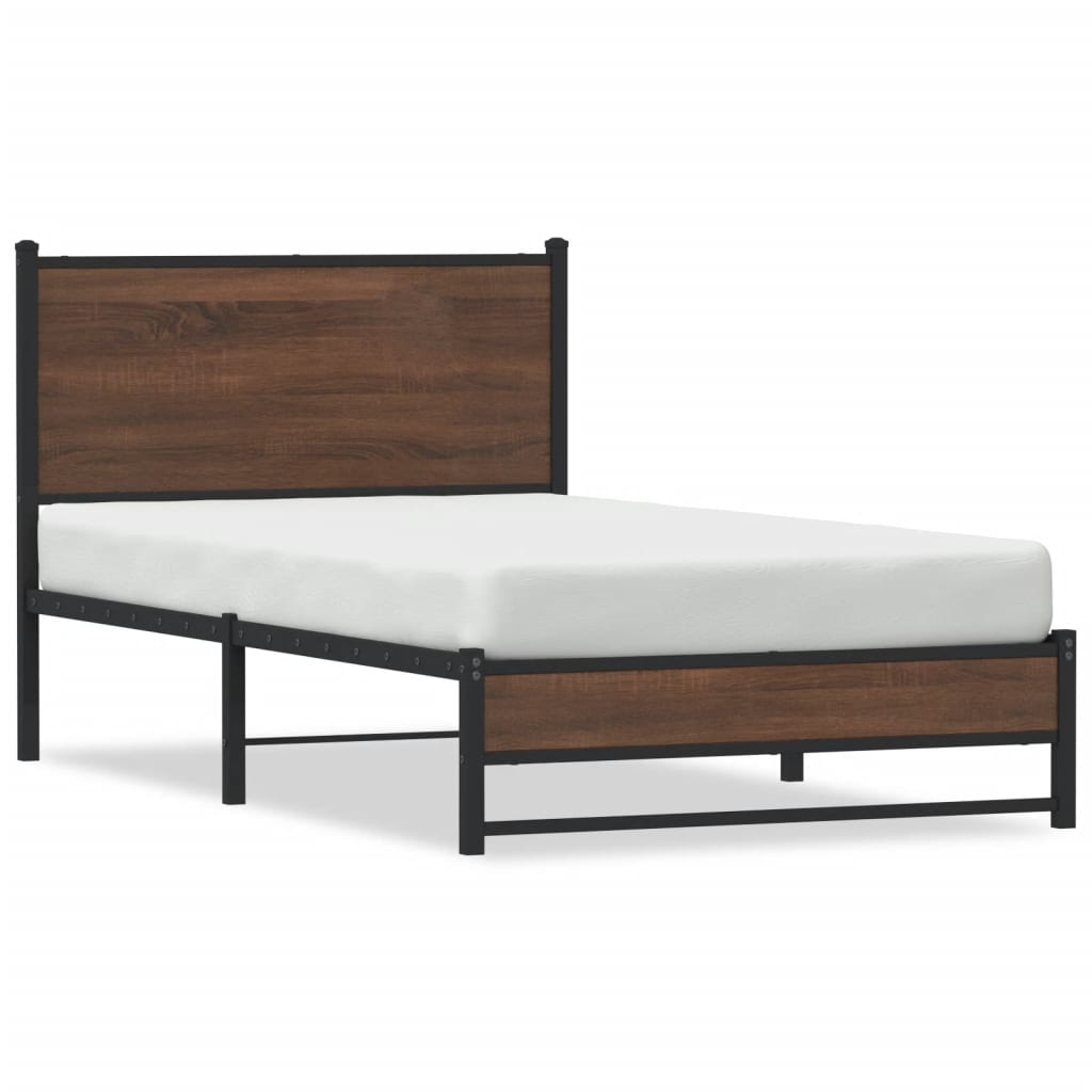 Metal Bed Frame without Mattress Brown Oak 107x203 cm