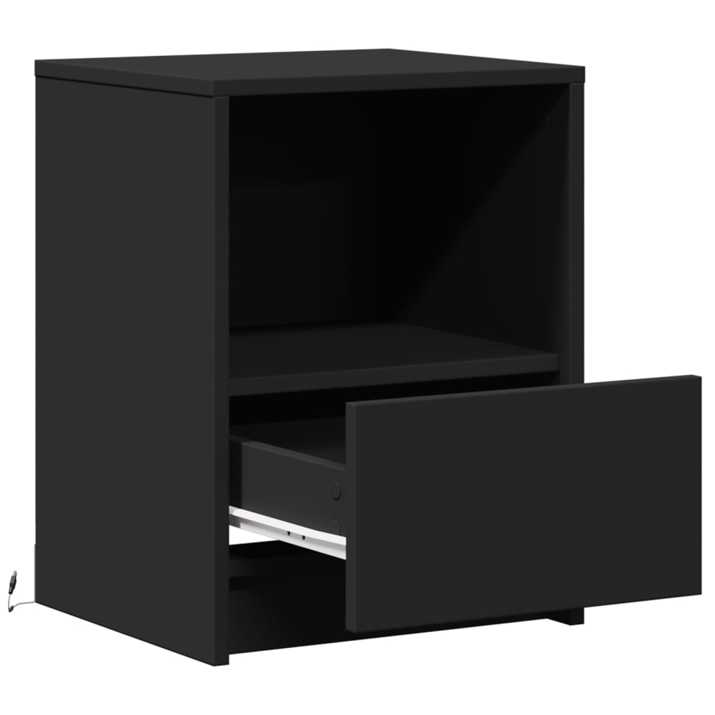 Bedside Cabinet With Led Lights Engineered Wood