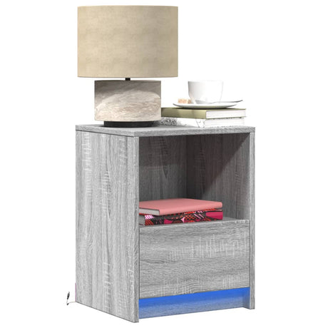 Bedside Cabinet With Led Lights Engineered Wood