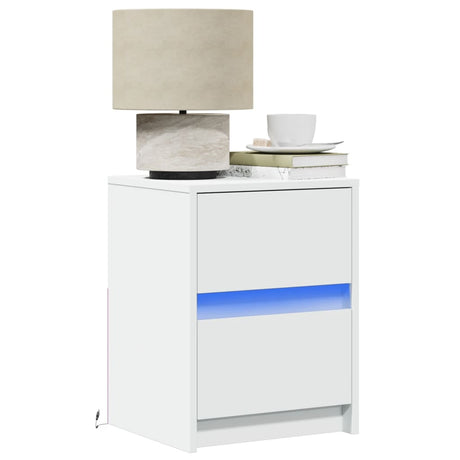 Bedside Cabinet With Led Lights Engineered Wood