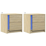 Bedside Cabinets With Led Lights 2 Pcs Engineered Wood