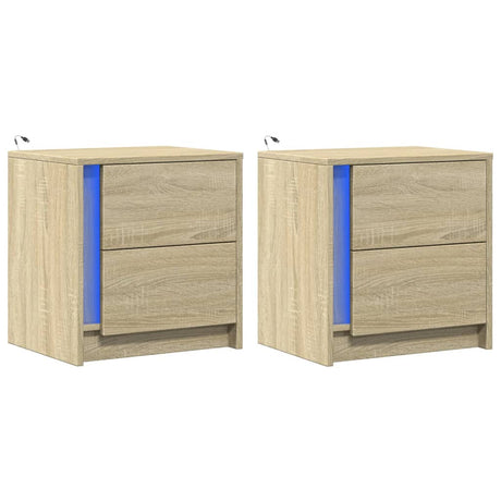 Bedside Cabinets With Led Lights 2 Pcs Engineered Wood