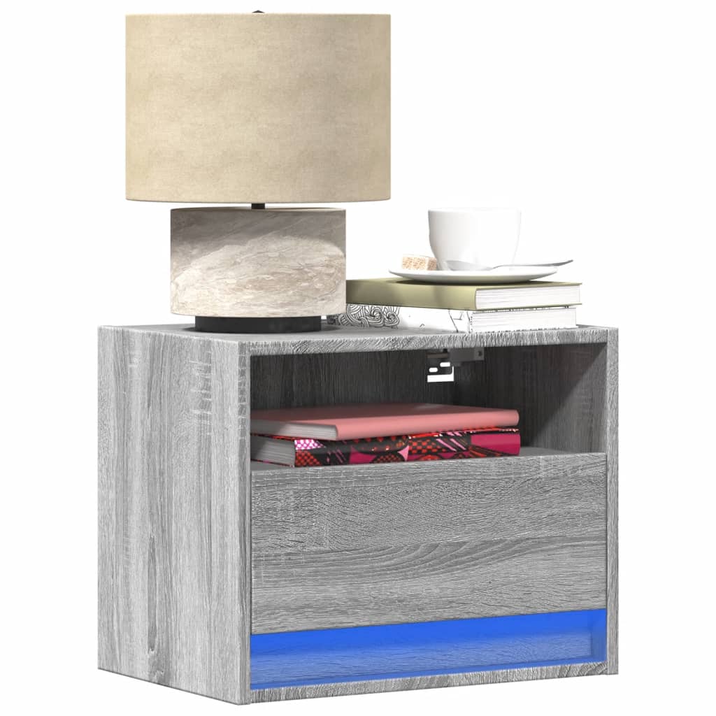 Wall-Mounted Bedside Cabinets With Led Lights 2 Pcs