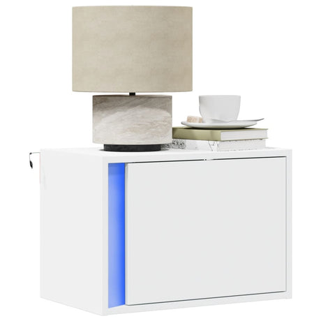 Wall-Mounted Bedside Cabinet With Led Lights Concrete Oak