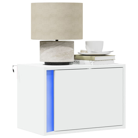 Wall-Mounted Bedside Cabinet With Led Lights Concrete Oak