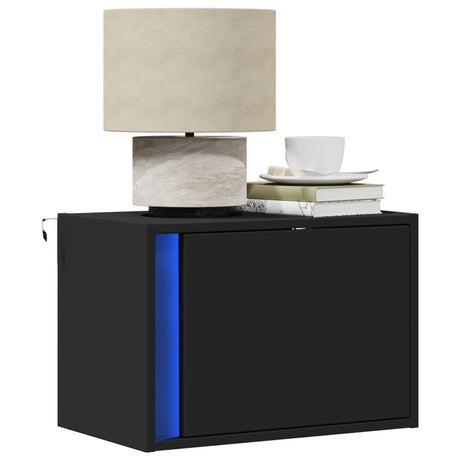 Wall-Mounted Bedside Cabinet With Led Lights Concrete Oak