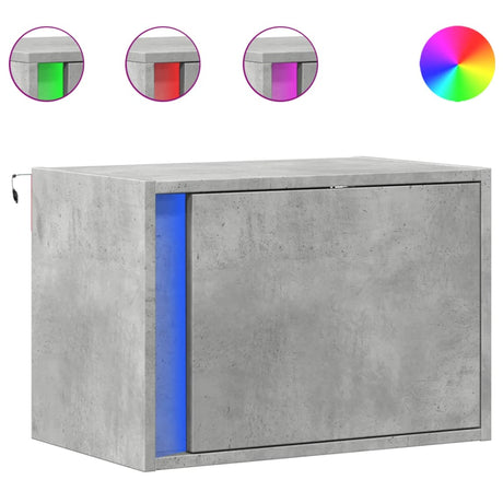 Wall-Mounted Bedside Cabinet With Led Lights Concrete Oak