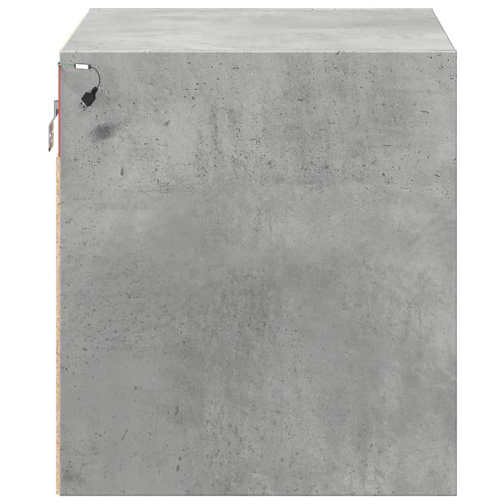 Wall-Mounted Bedside Cabinet With Led Lights Concrete Oak