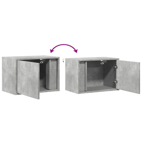 Wall-Mounted Bedside Cabinet With Led Lights Concrete Oak