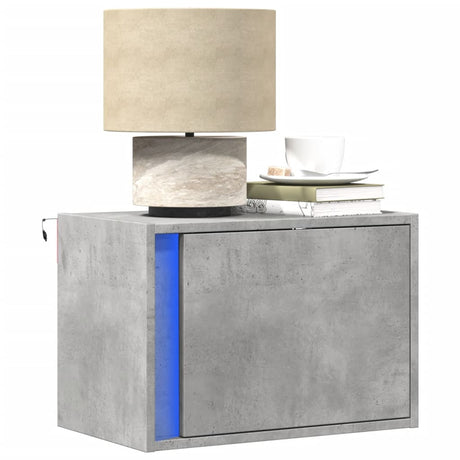 Wall-Mounted Bedside Cabinet With Led Lights Concrete Oak