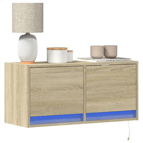 Tv Wall Cabinet With Led Lights 80X31X35 Cm
