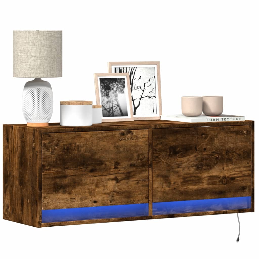 Tv Wall Cabinet With Led Lights 80X31X35 Cm