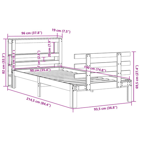 Bed Frame With Headboard Without Mattress Wax Brown 90X190 Cm Single