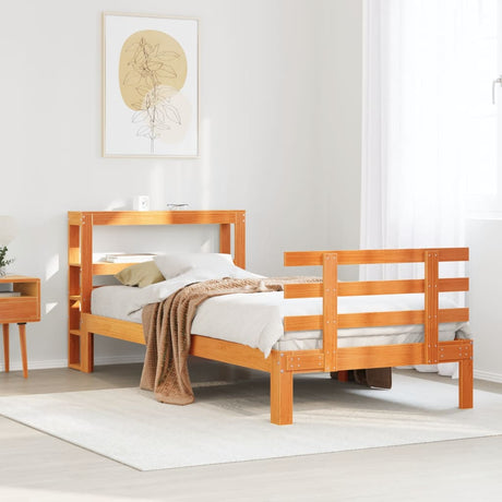 Bed Frame With Headboard Without Mattress Wax Brown 90X190 Cm Single