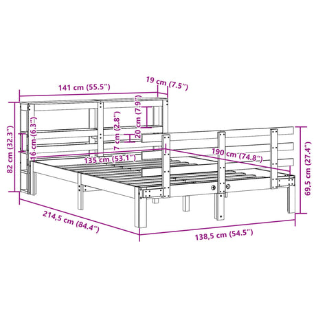 Bed Frame With Headboard Without Mattress Wax Brown 135X190 Cm Double