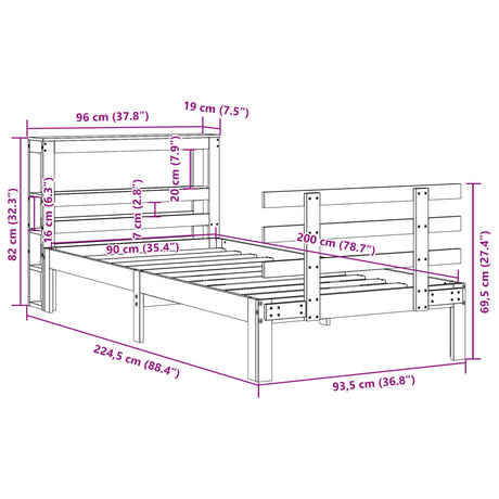Bed Frame With Headboard Without Mattress Wax Brown 90X200 Cm