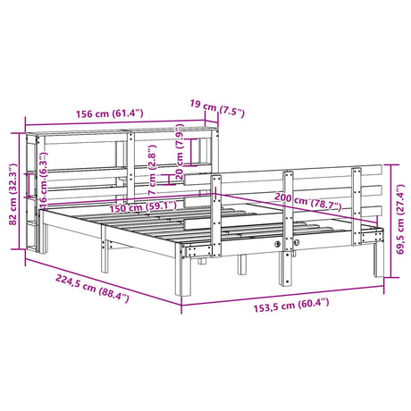 Bed Frame With Headboard Without Mattress Wax Brown 150X200 Cm King Size